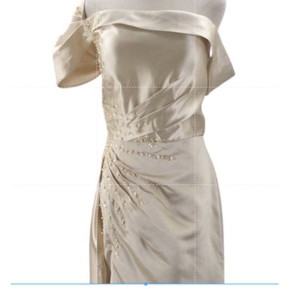 FORMAL SZ 12 L champagne satin beaded corset party gala maxi dress gown NEW b69 - Picture 3 of 8